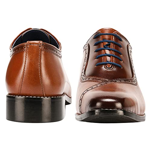 Image of LIBERTYZENO Mens Burnished Toe Genuine Leather Adults Lace Up Oxford Dress Shoes for Easter Gift