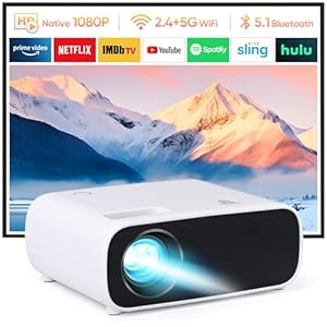 Projector with wifi and bluetooth, CoolEeve 1080P Full HD 12000L Portable Movie Video 5G Projector Outdoor, Mini TV Bluetooth Projector Home Theater, Compatible with Smart Phone/iOS/HDMI/AV/TV Stick
