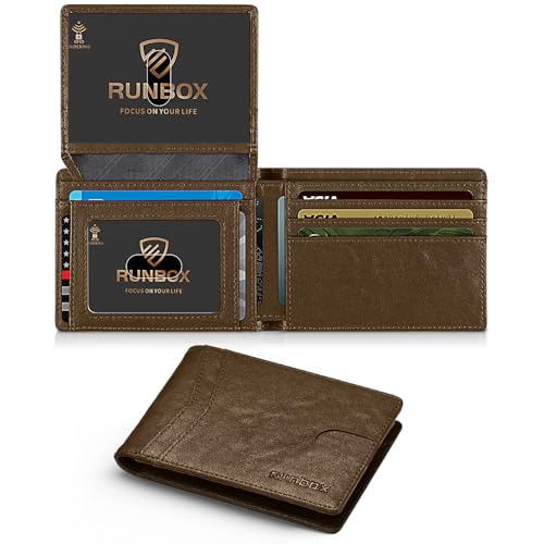 RUNBOX Wallet for Men and Women Slim Rfid Leather 2 ID Window With Gift Box