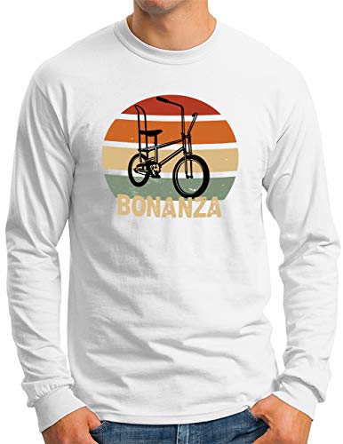 T-shirt manches longues vélo OM3 Bonanza rétro vintage blanc taille XXL pour homme