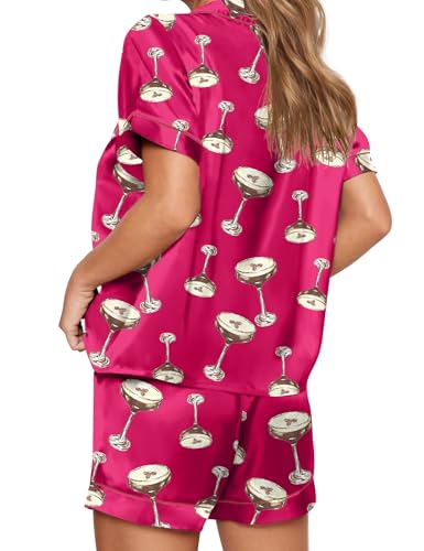 Image of SHESHOW Satin Pajamas for Women Set Preppy Animals Pjs Short Sleeve Shorts 2 Piece Loungewear Sets XS-XXL