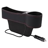 DRESSOOS Organizador De Asiento De Coche Soporte Para Bebidas y Cargador Usb Doble Caja De Almacenamiento Para Espacio Entre Asientos Negro Clásico