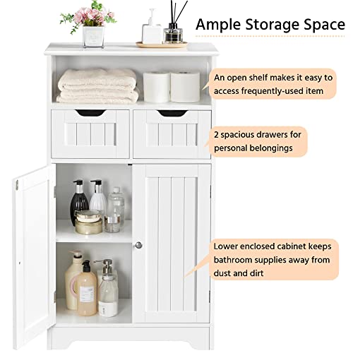 Yaheetech Bathroom Storage Cabinet With 2 Drawers & Adjustable Shelf, 2 Doors Bathroom Floor Cabinet, Wooden Cupboard For Living Room, Hallway, White #TOP3