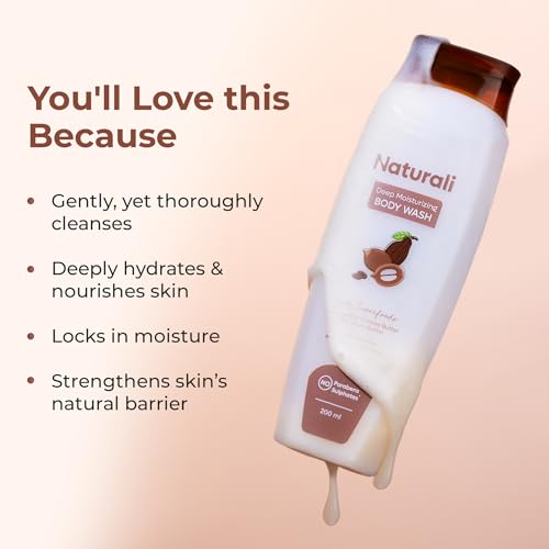Image of Naturali Deep Moisturising Body Wash With Shea Butter, Cocoa Butter & Murumuru Butter | Gently Cleanses | Deeply Hydrates & Nourishes | Strengthens Skin Barrier | Sulphate & Paraben-Free Formula | 200ml