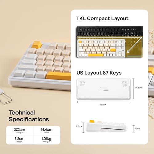 Image of MechLands AJAZZ AK870 V2 TKL Gasket Mechanical Keyboard, BT5.0 /2.4GHz /USB-C Wireless Gaming Keyboard with 10000mAh Battery, RGB Backlits, 5-Layer Padding, NKRO for Win /Mac (White Yellow)