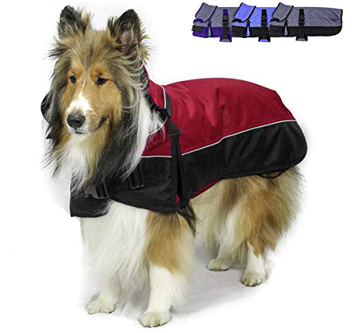 Derby Originals Ruff Pup 1200D Ripstop Waterproof Reflective Winter Dog Coat with Neck Cover and Harness Compatible Opening 220G