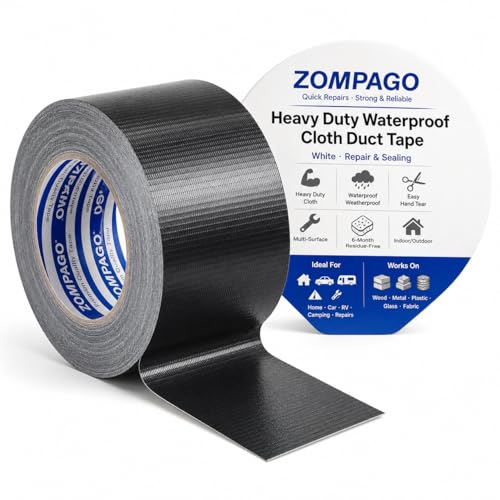 Image of ZOMPAGO Black Duct Tape 1.18in x 164FT Heavy Duty Waterproof Cloth Tape for Repair Outdoor Home Car RV Awning Tent Fabric Tear