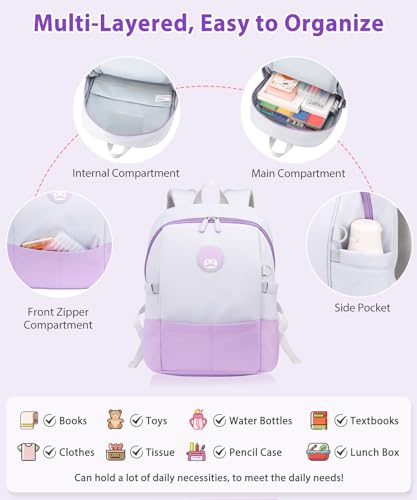 rockpapa 15-Inch Kids Backpack for Boys Girls, Perfect for Early Elementary Daycare School Travel, Ergonimic Design, Padded Back & Adjustable Strap Purple3