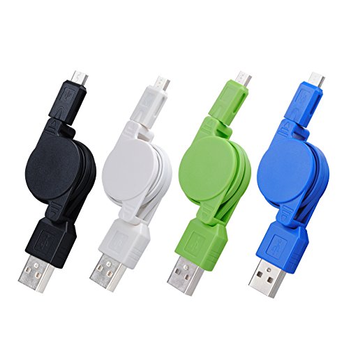 USB Retractable Cable, FiveBox Premium 4-Pack High Speed 2.5FT USB 2.0 A Male to Micro B Sync Data & Charge Cable for Android, Samsung Galaxy, HTC, LG, Sony, BlackBerry and More Android Device
