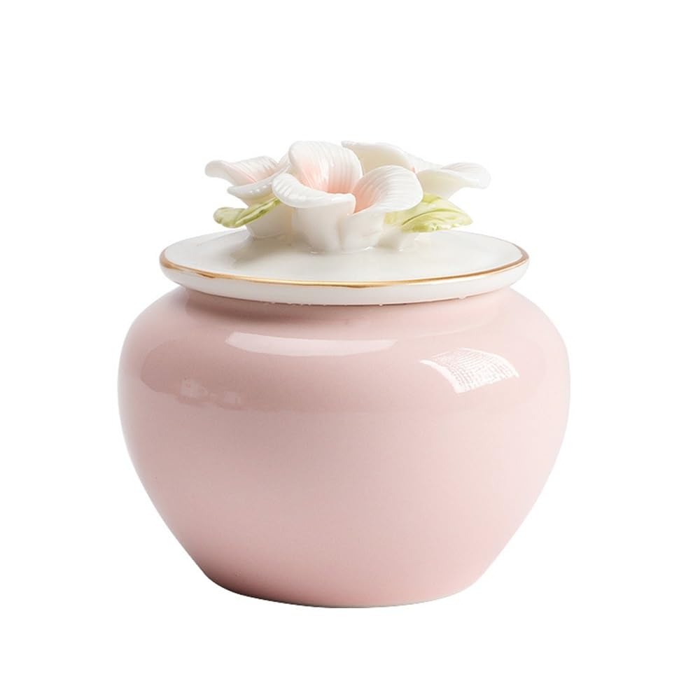 HLHLOP777 Kitchen Storage Jar Ceramic Pinch Flower Tea Canister Household Sealed Storage Jarfor, Coffee Beans, Candy, Etc ﻿ Leaf Tea Jar(Pink)