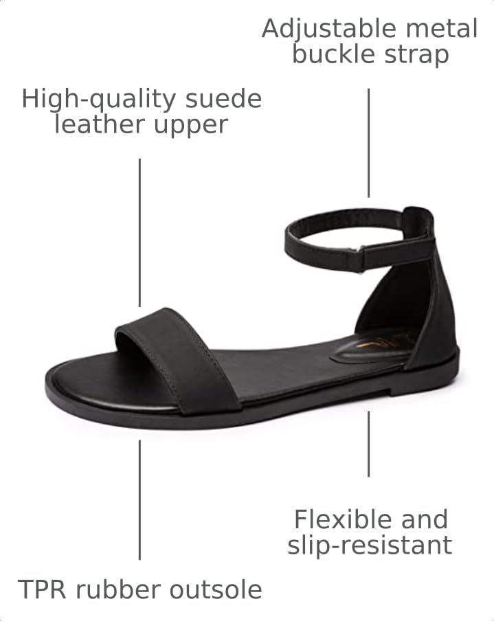 Image of LM Women's Flat Sandals Open Toe One Band Ankle Strap Sandals Casual Summer Flat Sandals