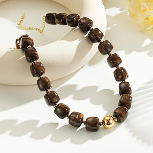 Ritach Coffee Beaded Necklaces for Women, Waterproof Chunky Necklace — view 6