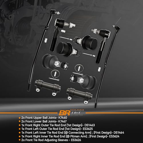 4WD Front Inner Outer Tie Rods & Ball Joints Adjusting Sleeves Compatible with Dodge Ram 1500 2006-2008, Ram 2500 3500 2003-2008[Up to Mfg. Date 2/18/08] - 10pc Set by BRTEC - Image 2