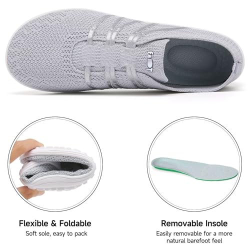 Wizshoe Buty Boso Damskie i Męskie, Wygodne Slip-On Sneakers, Oddychające Buty Fitness z Podeszwą Zero-Drop Szary 40EU