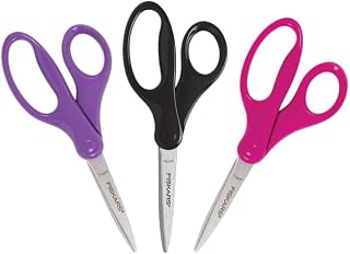 Fiskars 7" Student Scissors for Kids 12-14 (3-Pack) - Scissors for School or Crafting - Back to School Supplies - Black, Pink, Purple