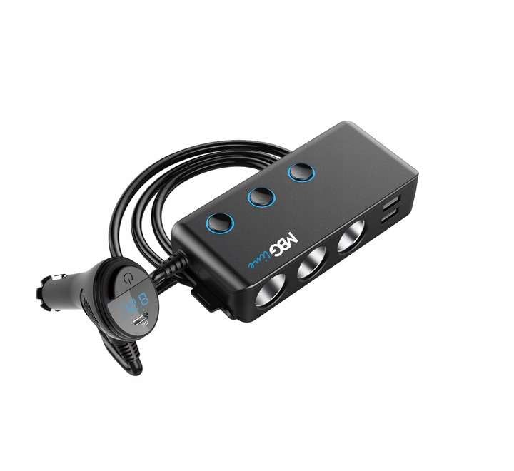 Ładowarka USB multiport| Rozdzielacz gniazda zapalniczki samochodowej HC67C 120W | 3 Gniazda 12V z włącznikami i woltomierzem, Adapter do pojazdów