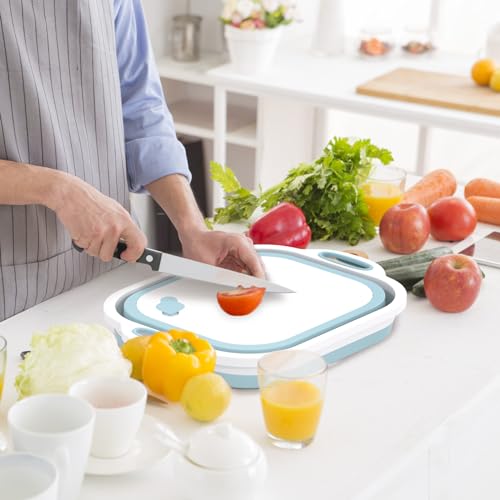 Image of ALMURAT Collapsible Cutting Board Silicone Dish Tub Storage Basket Vegetable Chopping Board Fruit Washing Bucket Container Multifunctional Kitchen Tool
