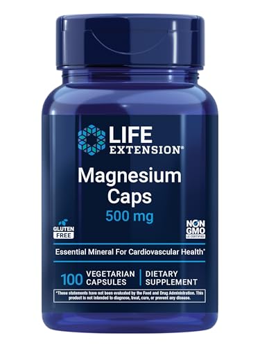 Life Extension Magnesium Caps, 500 mg, Magnesium Oxide, Citrate, and Succinate, Heart Health, Healthy Bones, Metabolism Support, 100 Vegetarian Capsules
