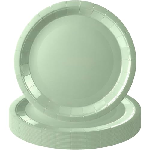 MOMAHUA 16 Piatti per Feste, Piatto di Carta Verde Salvia, 18cm/7 Pollici Piatto di Compleanno per Adulti e Bambini, Decorazioni da Tavola a Colore Solido per Compleanno, Matrimonio, Picnic, Forniture
