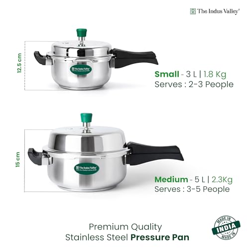 Image of The Indus Valley Stainless Steel Pressure Cooker 5Litres / Pressure Pan (Outer Lid) | Induction Friendly | Gas Compatible | Can Be Used as Frying Pan | ISI Certified | 3 Years Warranty