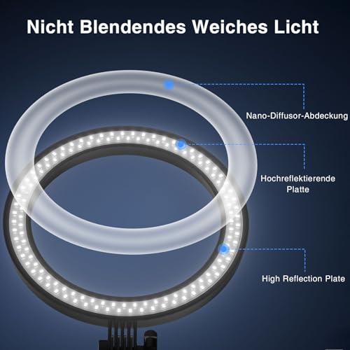 Ringlicht mit Stativ, 10.5” LED Ring Light mit 3 Lichtfarben+10 Helligkeiten Tisch Selfie Licht Ringleuchte Ring Licht Handy Laptop für Videokonferenz Streaming Schminktisch YouTube TikTok