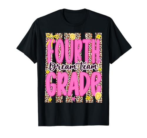 Striped 4th Grade Dream Team Back to School Teacher Leopard T-Shirt