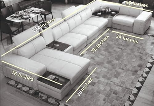 LUKRAIN® Furniture Pure & Genuine U Shape Leather Sofa Set/ 3+2+2 7 Seater/U Shape Sectional Sofa Set/Without Centre Table for Your Living Room/Office/Dining Room/Hall (Color Beige) Pack of 1