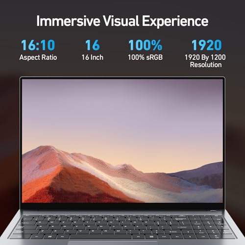 Image of 2026 16'' Laptop Windows 11 Pro, 16GB RAM 1TB SSD, Intel Quad-Core Processor(3.60GHz), 1080p FHD Display, Backlit Keyboard, Fingerprint, WiFi5, Webcam, USB3.2 Gen1, Type-C, HDMI, Metal, Gray