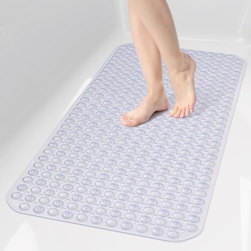 Image of OTHWAY Bath Tub Shower Mat Non Slip, Bathtub Floor Liner Mats for Inside Shower Bathroom, Suction Cups and Drain Holes for Feet Scrubbing, Machine Washable, Soft on Feet, 35x16 Inch, Transparent
