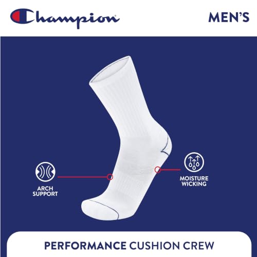 Image of Champion Men's Cushioned Crew Socks 5-Pack - Moisture-Wicking Athletic Crew Socks with Arch Support (Sizes 6-12)