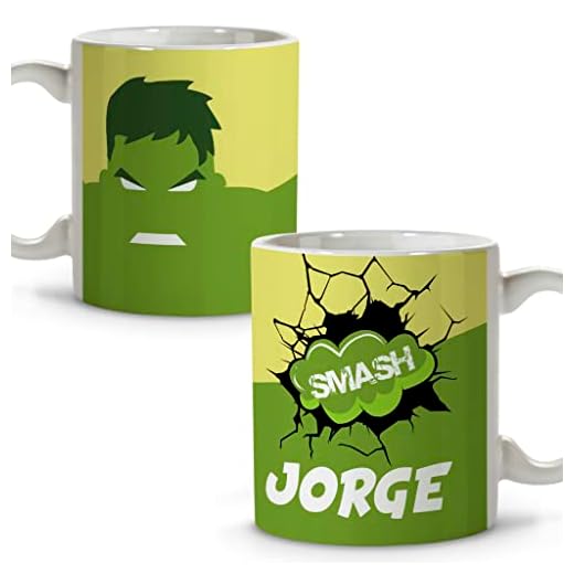 Taza Superhéroes Personalizada con Nombre. Regalo Friki. Varios Diseños y Colores Interior. Hulk