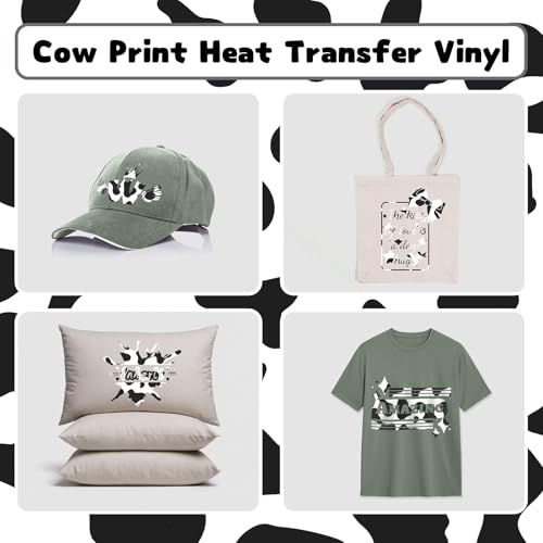 HTVRONT Cow Print HTV Vinyl - 12" x 8ft Cow Printed Animal Pattern Iron on Vinyl Cow Printed Heat Transfer Vinyl for Shirts - Easy to Cut & Weed for Heat Vinyl Design