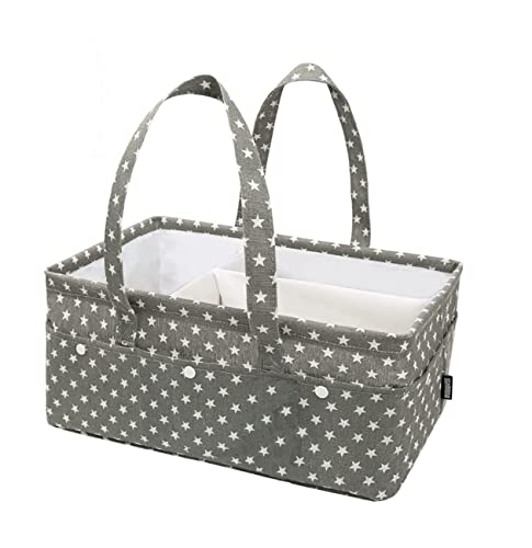 Nappy Caddy with Insulated Feeder Pouch & 2 Baby Bibs - Baby Caddy Organiser Baby Essentials for Newborn Girls & Boys - Lightweight Grey Diaper Bag - Durable Supplies Bag