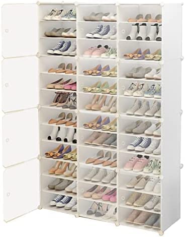 InSyoForeverEC Portable Shoe Rack Organizer, 72 Pairs DIY Shoe Storage Cabinets Stand, 12-Tiers Stackable Shoe Storage Cabinet Stand, Transparent Plastic Storage Boxes for Heels, Boots, Slippers