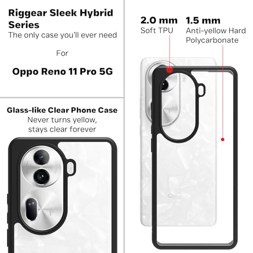 Image of RIGGEAR Shockproof Sleek Hybrid Armor Back Cover Case Compatible with Oppo Reno 11 Pro 5G (Clear PC + Black TPU Bumper)