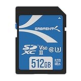 SABRENT SDカード 512GB、SDカード V60、メモリーカード、UHS-IIメモリーカード、270MB/秒の高速転送、キヤノン、富士フイルム、パナソニック、ニコン、その他のあらゆるUHS-IIカメラと互換性あり（SD-TL60-512GB）
