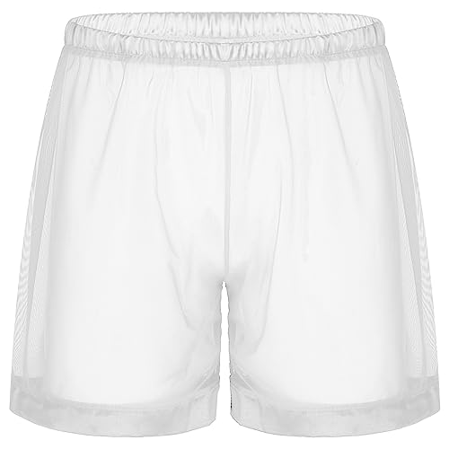 Aiihoo Pantalones cortos de malla para hombre, sexy, transparentes, calzoncillos tipo bóxer, calzoncillos sueltos, ropa interior, Blanco, M
