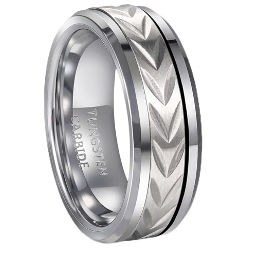 Tolldek Anillo de compromiso para hombre de acero de tungsteno de 8 mm, anillos de boda para hombres, flecha giratoria, anillos para cortina, resistentes al agua, talla 52-70, Acero de tungsteno, Sin