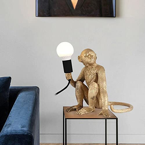 Shioucy Vintage Resin Hemp Rope Monkey Table Light,Lamp Fixture E27 For Dining Living Room Bedroom Bar Cafe Decorative Gold #TOP2