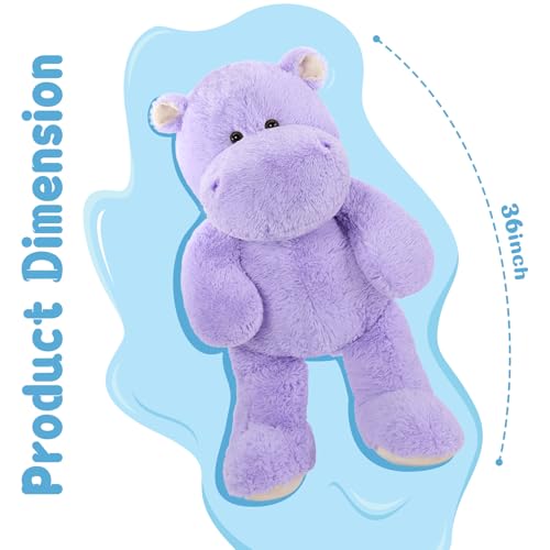 Image of BENINY 36 Inch Giant Hippo Stuffed Animal, Oversized Purple Hippo Plush Pillow, Soft Humongous Hippopotamus Toy Gift for Kids, Boys and Girls
