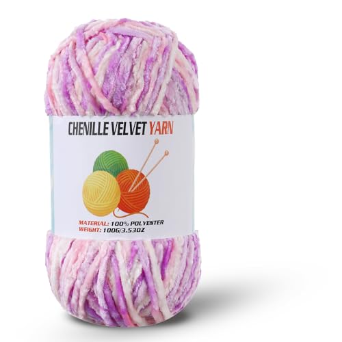 Image of Velvet Chenille Chunky Yarn, Handcrafts Weaving Soft Chenille Yarn for Crocheting Clearance, Used for Making Baby Yarn Blanket, Clothes, Knitting Creations (1 - Pastel Purple)