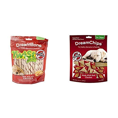 DreamBone Twist Sticks & Chips, Rawhide-Free Chews for Dogs, with Real Chicken