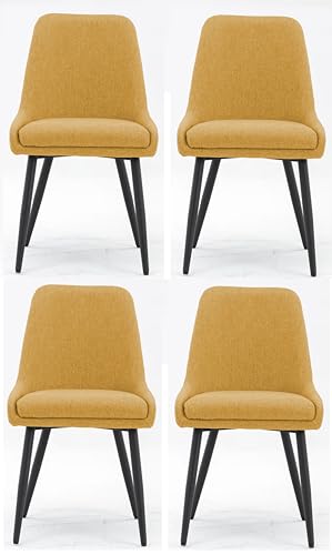 Image of Finch Fox Morris Glam Comfortable Fabric Upholstered Padded Living Room Side Dining Chair for Cafeteria Bedroom, Restaurents, Home, Office with Black Metal Legs in Yellow Color (Set of 4)