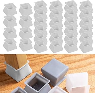 32Pcs Furniture Silicon Protection Cover for Chair & Table Floor Scratches Protectors, Chair Leg Caps, Silicone Leg Feet Pads, Round & Square (Square - Gray)