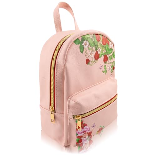Image of Fast Forward Strawberry Shortcake Unisex 10 inch H x 8 inch W x 0.75 inch D Mini Daypack Backpack, Cute PU Leather Strawberry Shortcake Bookbag & Purse, Officially Licensed, Adjustable Straps