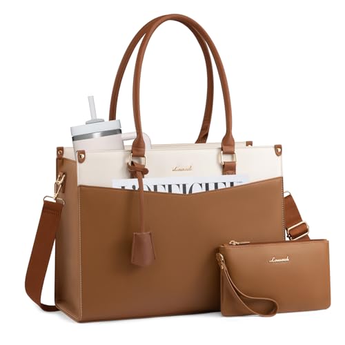 Image of LOVEVOOK Laptop Bag for Women, 2-in-1 Tote Purse with Clutch & Cup Holder, Waterproof Briefcase for Work Travel