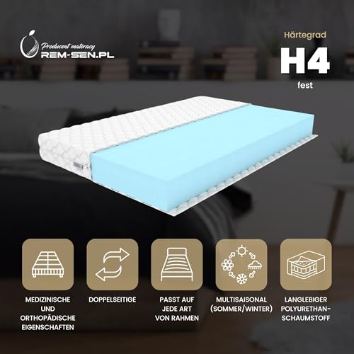 REM-Sen Matratze 90x170cm Höhe 10 cm Härtegrad 4 (H4) aus elastischem Polyurethanschaum mit Komfortschaum und Dreilagige Membranhülle, Matratze für Kinder, Erwachsene Öko-Tex Zertifiziert