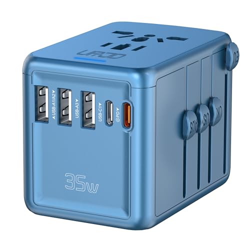 Image of Universal Travel Adapter, 35W PD Fast Charging & 2 USB C 3 USB A & 2500W AC Outlet, International Power Adapter for Europe UK US AU 200+ Countries, Compatible with iPhone 16 15, MacBook, Laptop