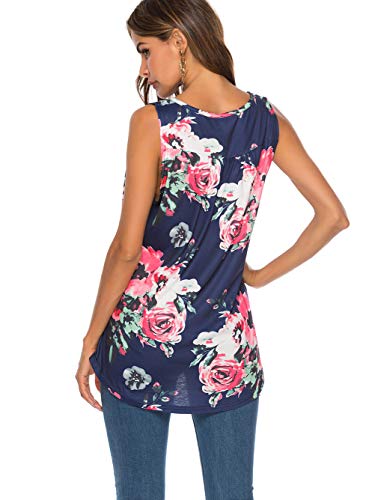 Famulily Floral Print Tunic Summer Sleeveless Tops Womens Scoop Neck Loose Tank Tunic For Leggings Navy Large #TOP2