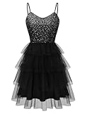 Dressystar 2026 Women's Tiered Sparkly Sequin Glitter Formal Prom Dress Mini Spaghetti Strap Tulle Cocktail Party Dresses Black M